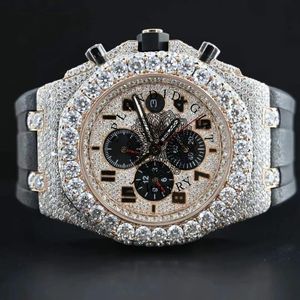 Splendide montre pour homme avec diamants, 28 mm, analogique, chronographe, quartz, bracelet en argent, cristal saphir, mouvement ETA - Product Image 6