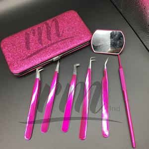 Pince à épiler d'extension de cils en acier inoxydable à pointe pointue professionnelle en argent rose choquant avec logo personnalisé commande 50pcs + volume - Product Image 5