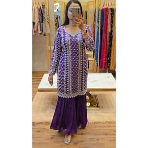 Conjunto de Fiesta de Dos Piezas con Top y Pantalones Palazzo con Bordado de Hilo y Lentejuelas, Talla XL - Product Image 5