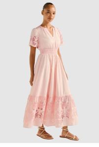 เดรสยาวคอวี แขนสั้น ปักลาย ผ้าฝ้าย สไตล์วินเทจ สำหรับผู้หญิง  ชุดเดรสยาวแขนยาวลายเครื่องบิน ไซส์ใหญ่ - Product Image 4