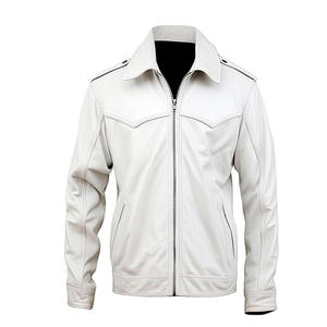 <b>Men</b> Genuine Leather <b>Jacket</b> Vintage Western Style Casual Zip Front Stand Collar Breathable Quick Dry Regular Fit Winter Outerwear - Product Image 1