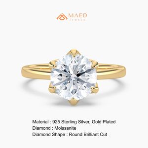 Anillo de Compromiso de Moissanita con Corte Brillante Redondo Chapado en Oro de 18K con Engaste de Puntas, Joyería de Lujo para Mujer Hecha en Gujarat - Product Image 6