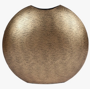 Jarrón Redondo de Metal Dorado Antiguo - Centro de Mesa Esférico Texturizado, Jarrón Decorativo Tipo Donut para Decoración de Interiores de Sala de Estar - Product Image 2