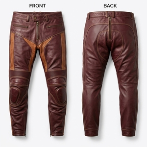 Pantalon de moto en cuir véritable avec empiècements extensibles en accordéon - Product Image 4