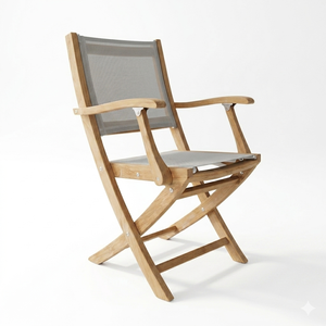Chaise de jardin pliante Vano en teck massif avec dossier en toile résistant à l'eau, mobilier de patio contemporain - Product Image 4