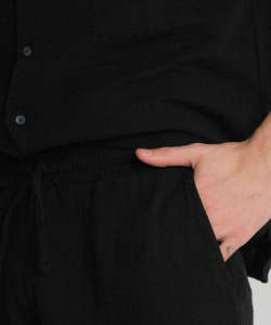 Ensemble polo et short en coton pour homme, 2 pièces, couleur noire, entièrement boutonné, confortable et respirant. - Product Image 6