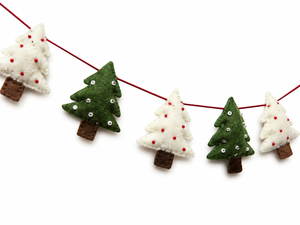 Premium Handmade Green and White Felt <b>Christmas</b> <b>Tree</b> Garland with Cotton Rope Decoration - Product Image 3