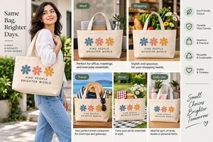 Sac fourre-tout en toile avec imprimé floral pour le shopping en toutes saisons, de la marque Kind People Brighter World - Product Image 5