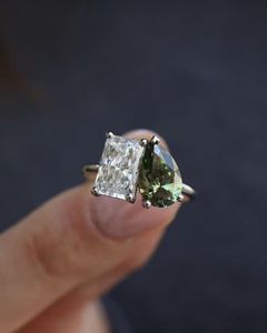 Radiant Green Pear Toi Et Moi <b>Ring</b> 3.00CT Diamond <b>Two</b> <b>Stone</b> Engagement <b>Ring</b> IGI Certified Gold Plated Double Head Bridal - Product Image 3