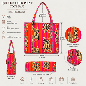 Handmade Tiger Print Quilted Cotton Tote <b>Bag</b> | Women Shopping <b>Bag</b> - Product Image 6