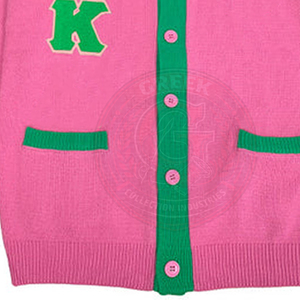 Cardigan personnalisé Alpha Sorority rose et vert pour femmes, en acrylique tricoté, col en V, broderie logo grec, style universitaire hiver - Product Image 6