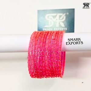 Trendy Hot Pink Glass <b>Bangles</b> Set Gold Beaded <b>Indian</b> Traditional Chudi Bridal Jewelry Stylish Women Fashion Bracelet - Product Image 6