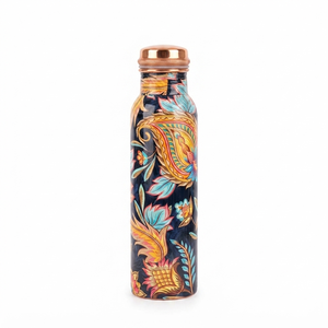 Botella de Agua de Cobre Hecha a Mano con Diseño Floral Kalamkari, Botella Metálica para Beber, Venta al Por Mayor, Exportación, Regalo para el Hogar y la Cocina, Proveedores - Product Image 1