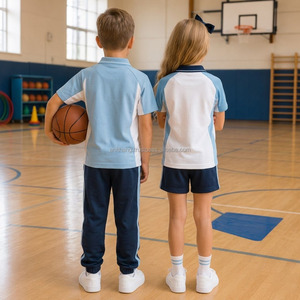 Uniforme Escolar Personalizado para Primaria, Conjunto Azul y Blanco con Logotipo Bordado para Niños y Niñas, Ropa Deportiva - Product Image 2