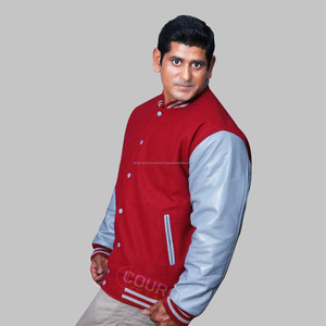 Veste universitaire en denim de laine de haute qualité pour hommes, personnalisable, style baseball, col montant, réversible, respirante, manches en cuir - Product Image 1