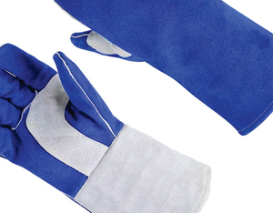 Holy Signs International HSI-0018 Leather Welding <b>Gloves</b> Cotton Lined Straight Thumb Molten Metal Splash Resistant TIG Use Blue - Product Image 2