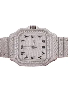 Montre de luxe pour homme style Hip Hop, entièrement pavée de diamants VVS Moissanite en or blanc, cadran arabe, montre-bracelet personnalisée en argent, design entièrement pavé - Product Image 1