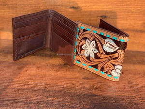 กระเป๋าสตางค์หนัง RFID แบบพับสองทบคลาสสิกกระเป๋าสตางค์ใบเล็กคุณภาพสูงแบบปรับแต่งได้สำหรับผู้ชายหนังแท้ - Product Image 5