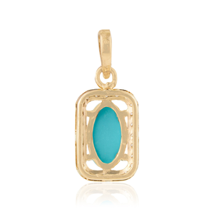 Minimal Design Oval Shape Turquoise & Round Cut Diamond Simple Halo <b>Pendant</b> Fine 14K <b>Solid</b> Yellow <b>Gold</b> Everyday Girls Jewelry - Product Image 6