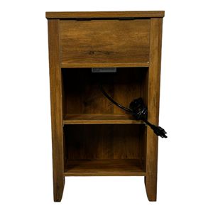 Comodino in Stile Rustico con Stazione di Ricarica e Cassetto con Anta Scorrevole per Camera da Letto e Soggiorno - Product Image 5