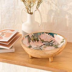 Bol en bois fait main avec motif de feuilles noires et blanches, design minimaliste, pour servir des aliments, offrir en cadeau - Product Image 4