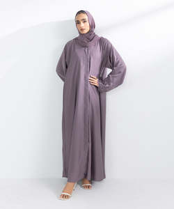 Elegant <b>Purple</b> Muslim Abaya Matching Hijab Long Sleeve Midi Modest <b>Dress</b> Women Daily Wear Breathable Lightweight - Product Image 4