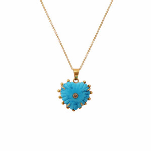 Collar de Corazón de Turquesa Azul Natural, Colgante de Piedra Tallada a Mano con Cristal de Cuarzo, Joyería Chapada en Oro para Ella - Product Image 4