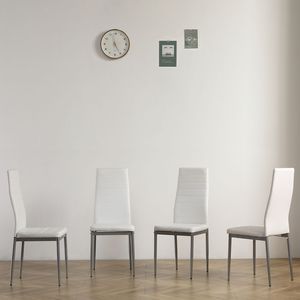 Set di 4 Sedie da Pranzo in Pelle PU Bianca e Grigia con Decorazione a Cuciture Orizzontali, Cuscino dello Schienale, Gambe Tubolari N201, Ricambio Enco - Product Image 1