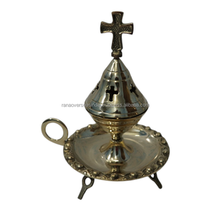 Quemador de Incienso de Latón Hecho a Mano con Tapa en Forma de Cruz y Bandeja para Oración, Meditación, Aromaterapia y Decoración Espiritual - Product Image 5