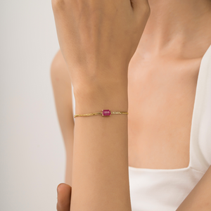 Minimal & Classic Style 7x5 mm Octagon Cut <b>Ruby</b> Single Stone Cuban Link Chain <b>Bracelet</b> Women's K14 Original Yellow Gold Jewelry - Product Image 6