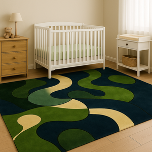Alfombra de lana hecha a mano, abstracta, moderna, verde oscuro claro, geométrica, para sala de estar, venta al por mayor, hecha en India - Product Image 4