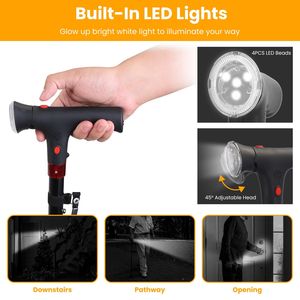 Bastón Plegable con Luz LED, Destello Rojo, Aviso Sonoro SOS, 5 Alturas Ajustables, Base Cuádruple Pivotante, Diseño Plegable y Portátil - Product Image 4