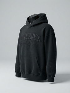 Sweat-shirt à capuche noir brodé pour homme en molleton de coton premium, style streetwear, avec logo personnalisé, vente en gros, tendance - Product Image 5