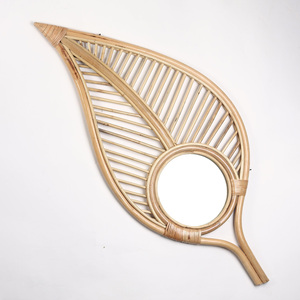 Leaf shaped rattan wall mounted <b>mirror</b> vintage cane <b>framed</b> <b>mirrors</b> best selling home decor - Product Image 1