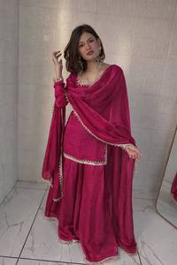 Ensemble Kurti et Palazzo en Soie Fandy avec Broderie Miroir et Dupatta Assortie – Tenue de Soirée Ethnique Élégante – Tailles M, L, XL, 2XL – Style Ethnique Tendance - Product Image 3