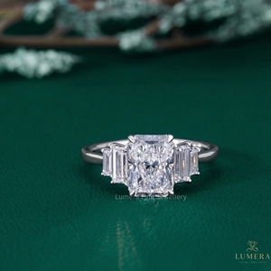 Exquisite <b>Custom</b> <b>Ring</b> Featuring Radiant Cut Center Diamond and Radiant Cut Baguette Side Stones D E Color Premium Fine Jewelry - Product Image 3