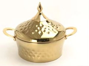 Plat de service antique en laiton martelé, chauffe-plat de luxe isolé, base ornée, pour buffet, traiteur et usage domestique - Product Image 6