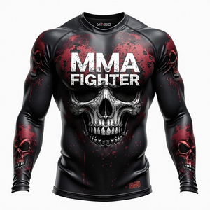 เสื้อรัดกล้ามเนื้อสำหรับนักกีฬา MMA แขนยาว ระบายอากาศ ป้องกันรังสียูวี สีดำแดง พิมพ์ลายแบบ Sublimation แห้งเร็ว - Product Image 5