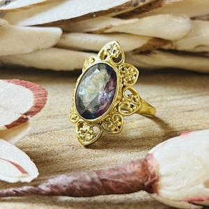 Nuevo Anillo de Topacio Místico, Anillos Boho de Latón para Mujer, Chapado en Oro de 18k, Joyería Floral Gruesa para Venta al por Mayor/OEM/ODM - Product Image 6