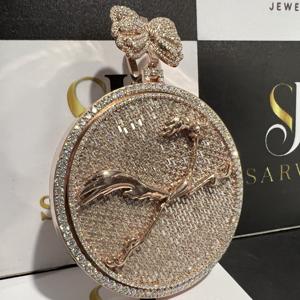 Pendentif rond tournant plaqué or rose HipHop, argent sterling 925, taille baguette, moissanite VVS, certifié IGI, pendentifs et breloques fins - Product Image 1