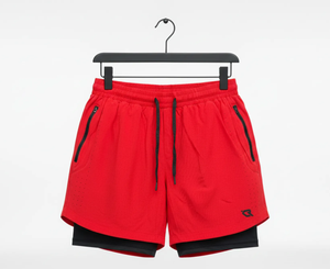 Nouveauté : Short de sport pour homme en polyester rouge et bleu à motif écossais, taille élastique, anti-plis, respirant et séchage rapide, qualité supérieure - Product Image 5