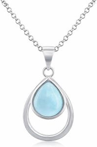 Larimar Necklace Natural Teardrop Pendant 925 Sterling <b>Silver</b> Gemstone Jewelry Gift for Women Wholesale Supplier - Product Image 4