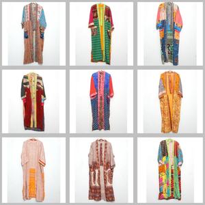 ชุดกิโมโนผ้าไหมทำมือสไตล์วินเทจสำหรับผู้หญิง คอวี ปิดด้วยเชือกผูก แขนยาวเต็มตัว สำหรับฤดูใบไม้ผลิ/ฤดูร้อน - Product Image 1