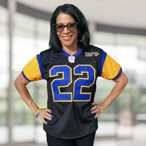 เสื้อฟุตบอล SGRho สีดำ น้ำเงิน ทอง แขนสั้น ลายกราฟิก 22 Poodles ชุดกีฬาทีม ชุดอเมริกันฟุตบอลแบบกำหนดเองได้ - Product Image 3