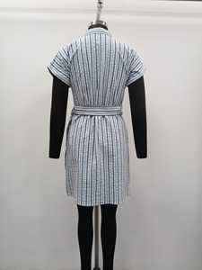 Vestido Camisero de Verano a Rayas 100% Algodón Transpirable con Cinturón, Cuello Camisero, Manga Corta, Largo hasta la Rodilla, Informal, para Uso Diario, Tejido, Primavera - Product Image 2