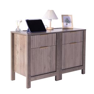 Set di 2 tavolini da salotto in stile rustico, tavolino laterale a 3 livelli con mobiletto contenitore, 2 cassetti e stazione di ricarica, utilizzabile anche come comodino - Product Image 1