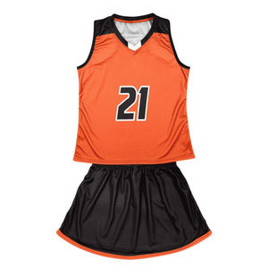 Custom Sublimated Lacrosse Uniform Orange and <b>Black</b> Quick Dry Sleeveless Jersey with Athletic Training <b>Skort</b> Set - Product Image 1