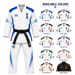 MEGAMAPLE Club Karate Gi Heat-Transfer Printed Team Name Numbers White Blue V-neck Full Sleeve Moisture Wicking Cotton Elastic - Product Image 4