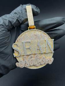 925 Sterling <b>Silver</b> Certified Luxury Mossanite Custom Letter Iced Hip Hop <b>Initial</b> Two Tone Circle <b>Pendant</b> Birthday Gift - Product Image 4