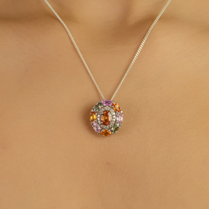 Colgante Ovalado de Diseño con Racimo de Zafiros Multicolores, Joyería Fina Hecha a Mano en Plata de Ley 925 para Mujer, Ideal para Fiestas - Product Image 2